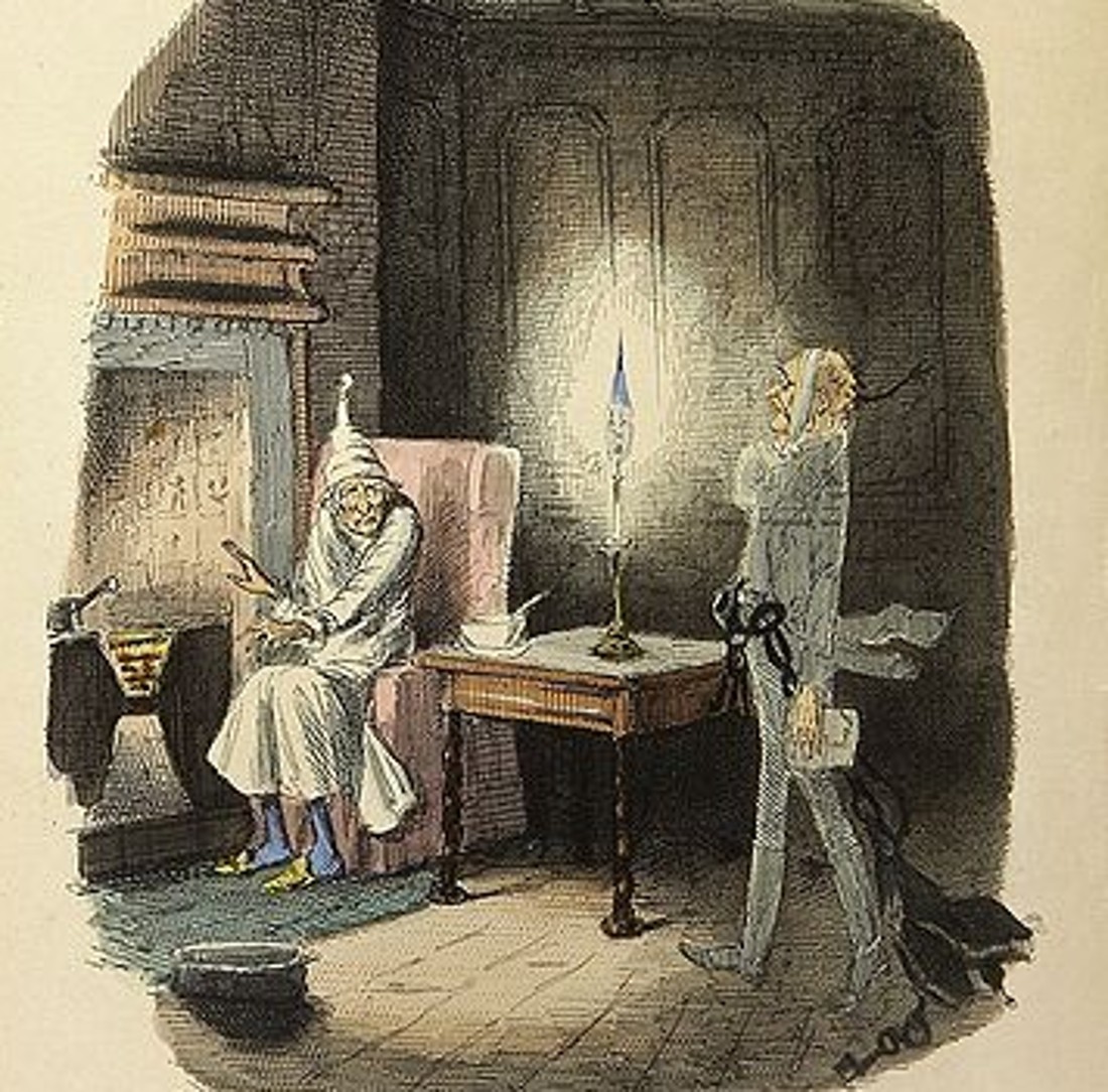 Illustration einer Szene aus Dickens Weihnachtsgeschichte